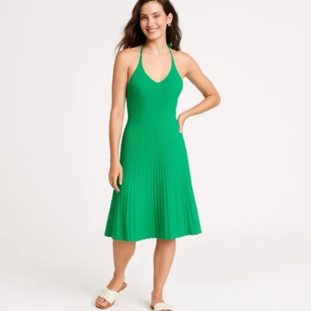 A New Day Kelly Green Knit Pleated Halter Dress Small